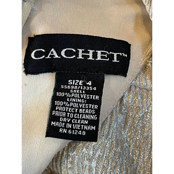 Cachet Womens Golden Lame Cocktail Dress With Beaded Neckline Back Zip Silver 4 - Picture 6 of 6